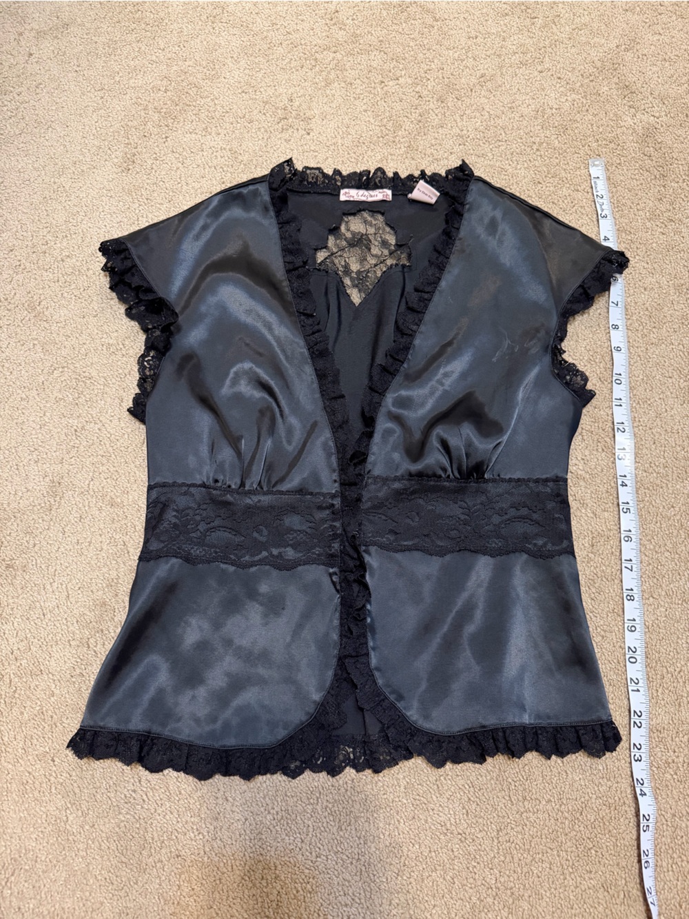 Y2K 6 degrees Black Satin Lace Trim Strapless Bandeau Top